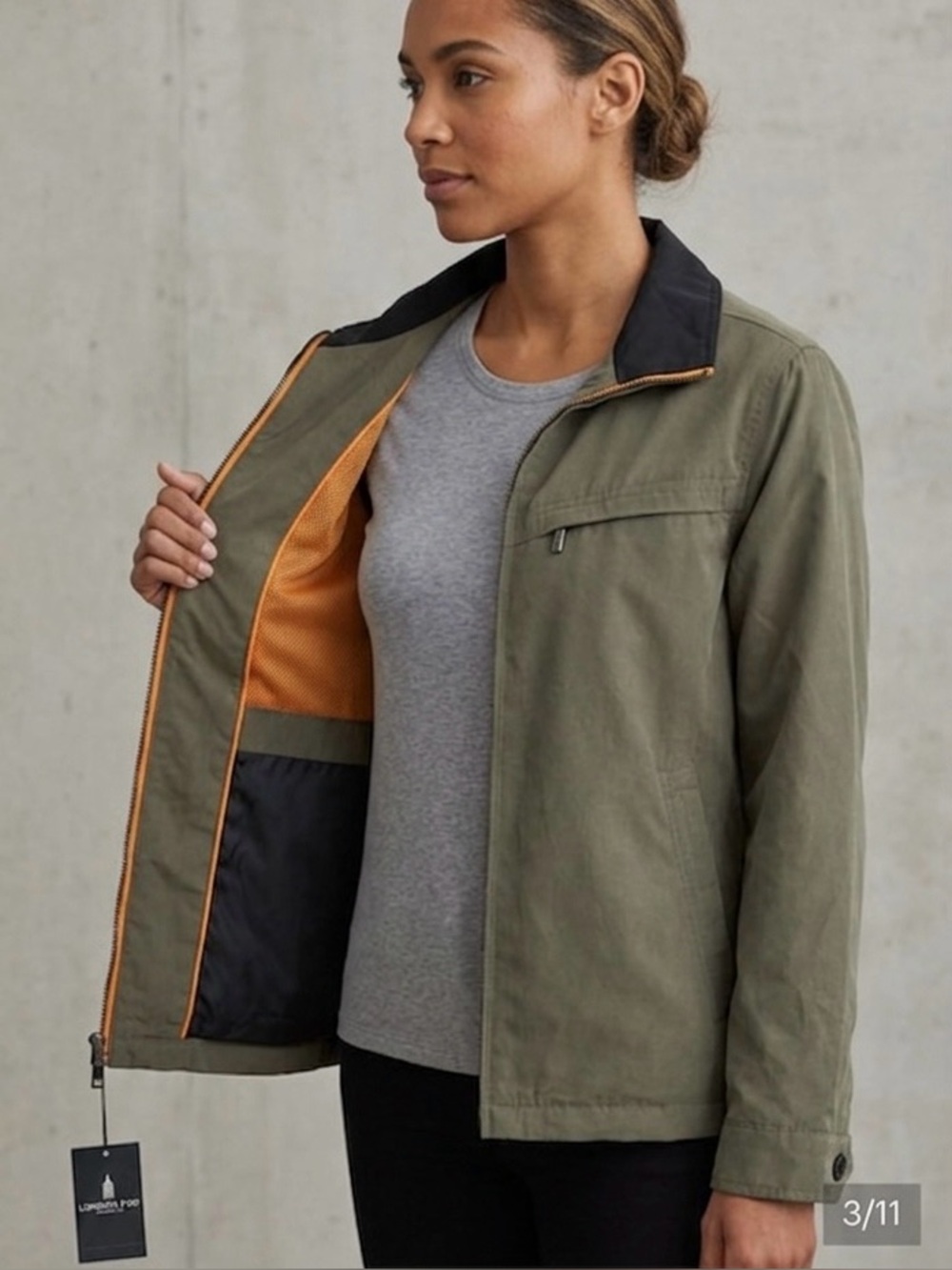 London Fog Dark Olive Green Jacket with Collar and Orange Trim